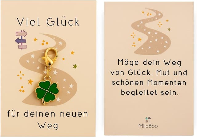 Detalle de Milaboo Kleeblatt Schlüsselanhänger mit Karte – Glücksbringer Geschenk in 12 Varianten, 55×85 mm (Neuer Weg)
