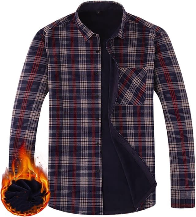 Thumbnail 6 de Miaikvs Herren kariertes Hemdjacke mit Taschen-Detail, langarm und gefüttert