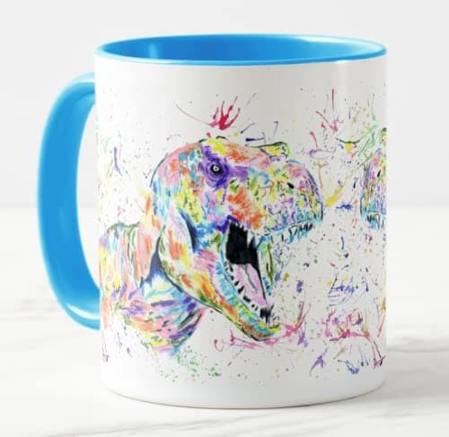 Detalle de Vixar Dinosaur T-Rex watercolour rainbow coloured ceramic mug (11oz) – L Blue