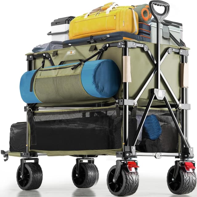 Detalle de OVERMONT 400L Folding Double Decker Wagon – all-terrain detachable wheels, 200kg capacity