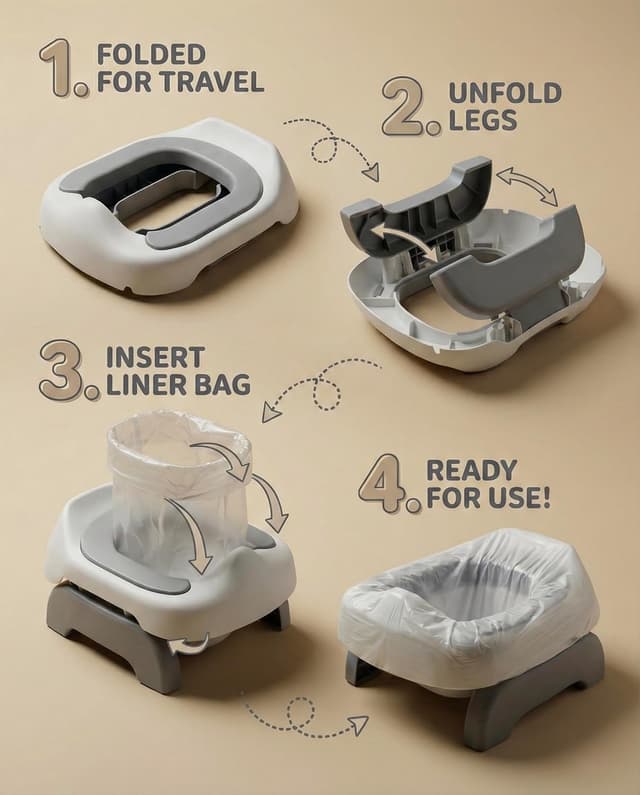 Detalle de Pote Pals Travel Potty (PU Cushioned) with 5 Disposable Liners – Grey Woodland