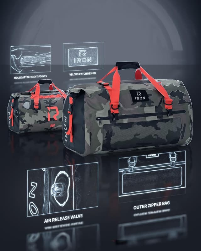 Detalle de BORLENI Motorrad Hecktasche Gepäckrolle wasserdicht 70L mit Rolltop, Reflektoren & MOLLE