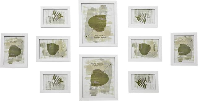 Detalle de SONGMICS Bilderrahmen 10er-Set RPF310W für 3 Größen (Kunststoffscheibe, MDF) – für 2/4/4 Fotos