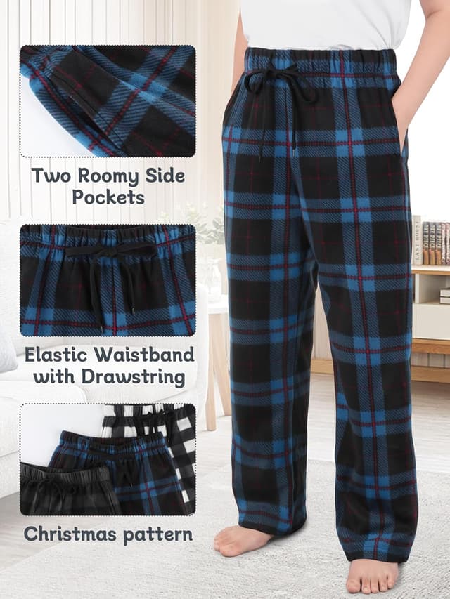 Detalle de IHU 3-Pack Boys Micro Fleece Pajama Pants (Plaid Lounge Sleepwear)