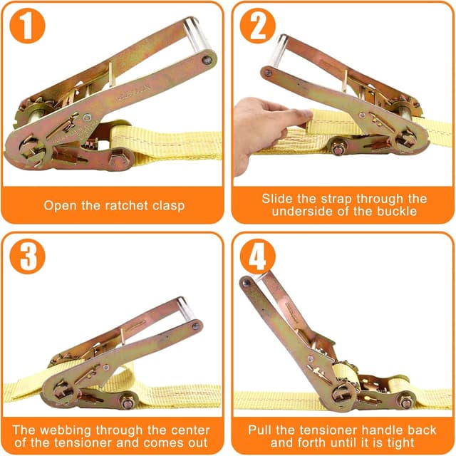 Detalle 2 de YOUNTHYE 2 Set Ratchet Straps (5CM x 6M) with Flat Hooks, 10000 LBS Break Strength