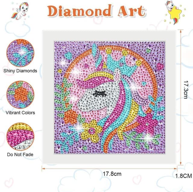 Detalle 2 de AUAUY Diamond Painting Kit 5D con cornice in legno e immagine Unicorno