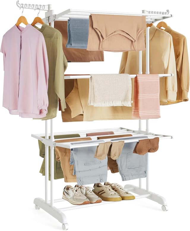 Detalle de SONGMICS LLR701W03 stendibiancheria pieghevole a 4 livelli con ruote e ali richiudibili