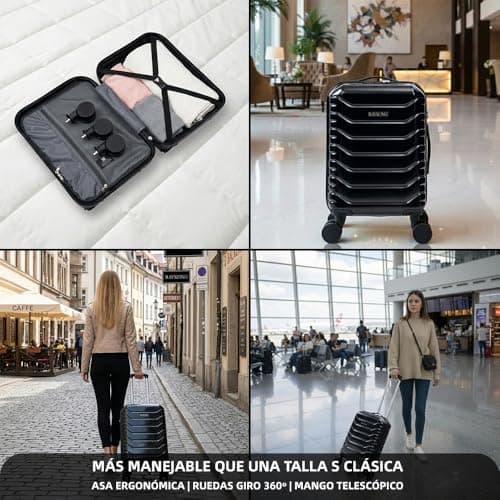 Detalle 2 de RAYKONG Maleta de cabina ABS 40x30x20 (24L) con ruedas desmontables y cerradura numérica – Negro