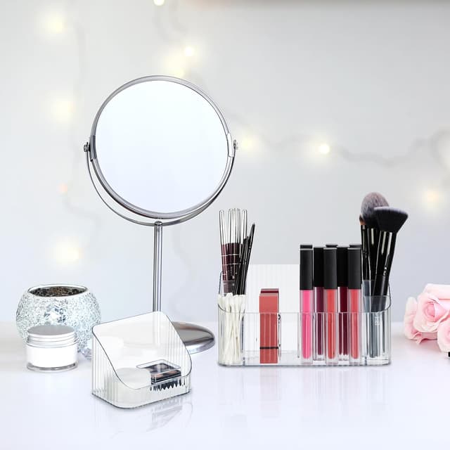 Detalle de Relaxdays Kosmetik Organizer 2er-Set (Kunststoff, transparent) für Make-up, Pinsel & Co.