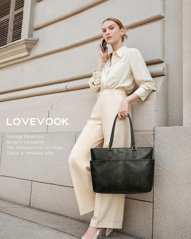 Detalle 2 de LOVEVOOK Borsa tote grande da donna con 11 scomparti e tracolla, porta PC e organizzazione per lavoro e università