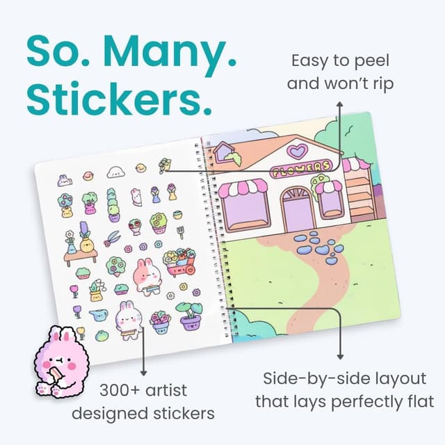 Detalle de Life of Cute Bunnies 300+ Kids Sticker Book by Cupkin (Toddler Airplane Travel Easter Activity Book)