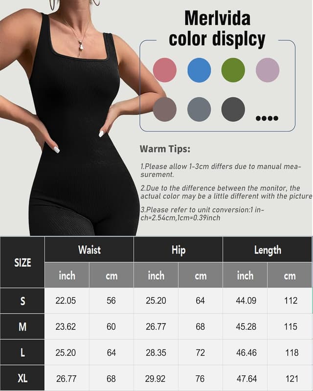 Detalle de Merlvida Sport-Jumpsuit für Damen mit abnehmbaren Brustpolstern (90% Nylon, 10% Elasthan)