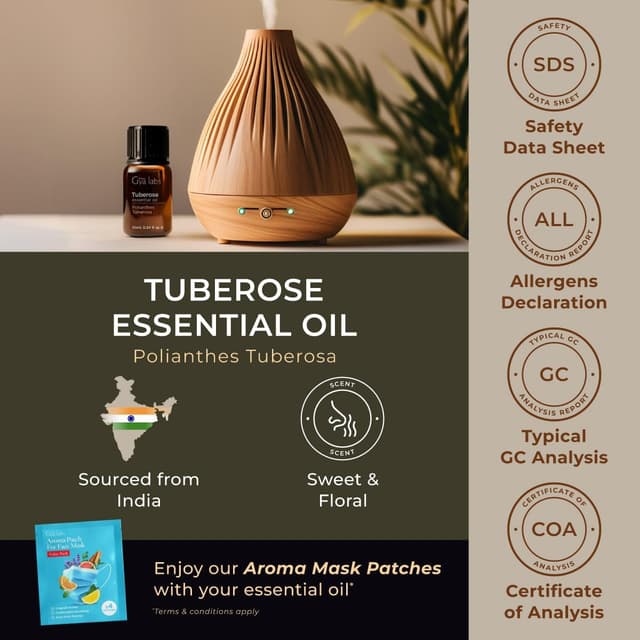 Detalle de Gya Labs Tuberose Essential Oil (10ml) for Diffuser, Massage & DIY Fragrance