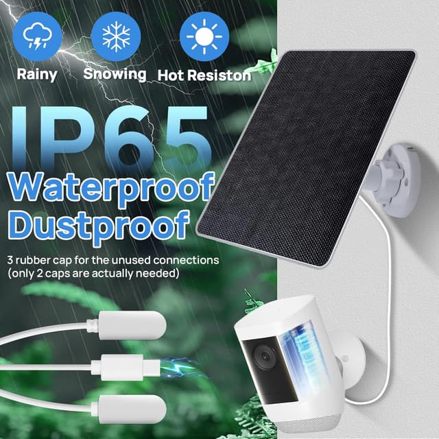 Detalle 2 de ECO-WORTHY 5W Solar Panel for Ring Outdoor Cameras (USB-C/Barrel Plug, 9.8ft Cable)