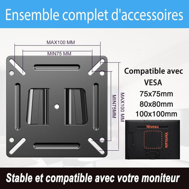 Detalle de Support mural TV/écran PC JXMTSPW VESA jusqu’à 100x100 mm (14 à 24")