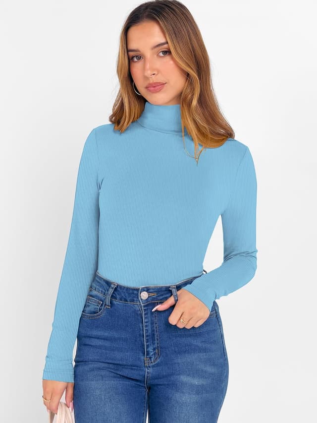 Detalle 2 de DUOEASE Rollkragenpullover Damen – Basic Longsleeve mit Rollkragen aus Baumwollmischung (XS–XL)