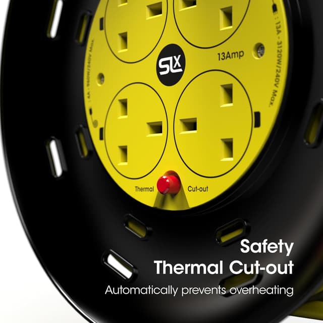 Thumbnail 6 de SLx Extension Lead 30m Heavy Duty Cable Reel with 4 Sockets and Thermal Cut-Out Protection (13A fused UK plug)