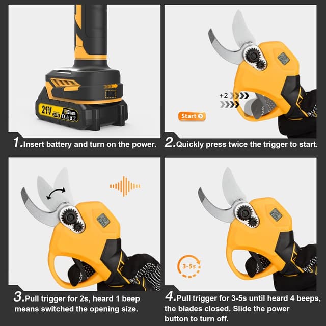 Detalle de Highsam Secateur électrique professionnel sans fil Gisam 60 mm, batteries rechargeables 2 x 2 Ah et écran LED