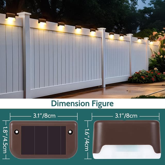 Detalle de Solpex Solar Deck Lights 20-Pack (Brown, Warm White) – Waterproof solar step and fence lights for outdoor paths