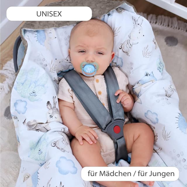 Detalle de Einschlagdecke für Babyschale 90x90 cm – Fußsack/Blanket für Kinderwagen & Autositz (Minky, Oeko-Tex)