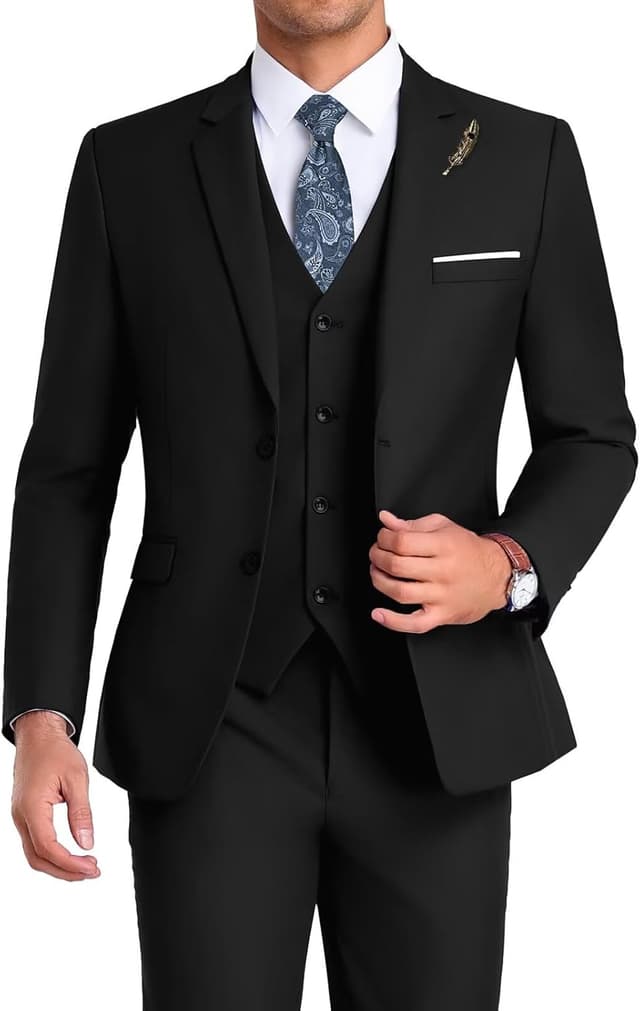 Detalle de Orange Slim Fit 3-Piece Men’s Suit for Groomsmen (Notched Lapel Jacket + Vest + Pants)