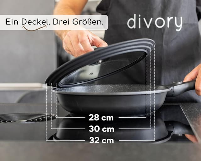 Detalle de DIVORY Pfannendeckel für 28, 30 & 32 cm – Glasdeckel mit abgestuftem Silikonrand