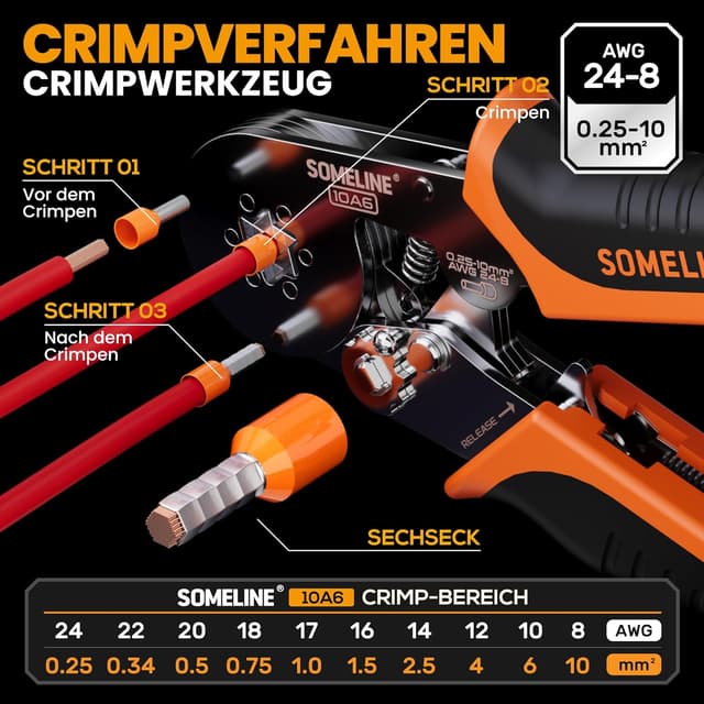 Thumbnail 1 de SOMELINE Sechskant Crimpzange Set 0,25–10 mm² 🛠