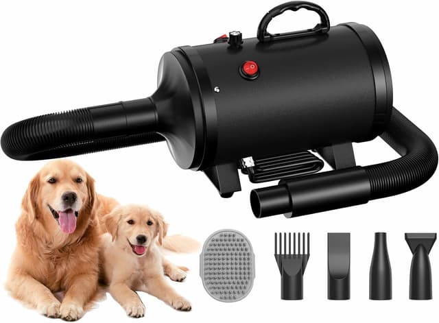 Detalle de Blanlody Dog Hair Dryer Blaster 3200W Pet Grooming Dryer with 4 Nozzles, Low Noise & Temperature Control