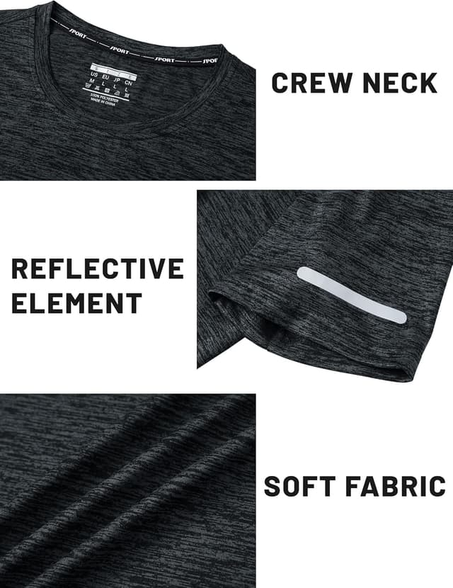 Detalle de TACVASEN Herren Meliertes Sport-T-Shirt mit reflektierenden Streifen (kurzarm, schnelltrocknend)