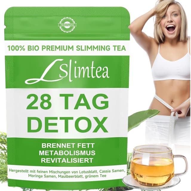 Detalle de Detox Tee zum Abnehmen – 28 Tage Grüne Entgiftungspulver mit Lotus, Cassia, Moringa & Maulbeerblatt