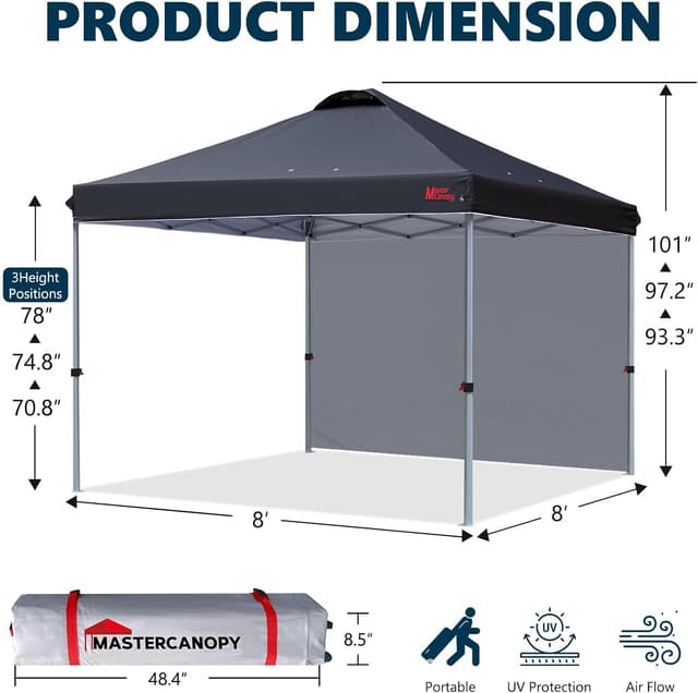 Detalle de MASTERCANOPY Durable EZ Pop-up Gazebo Tent with 1 Sidewall (2.5x2.5M, Black)