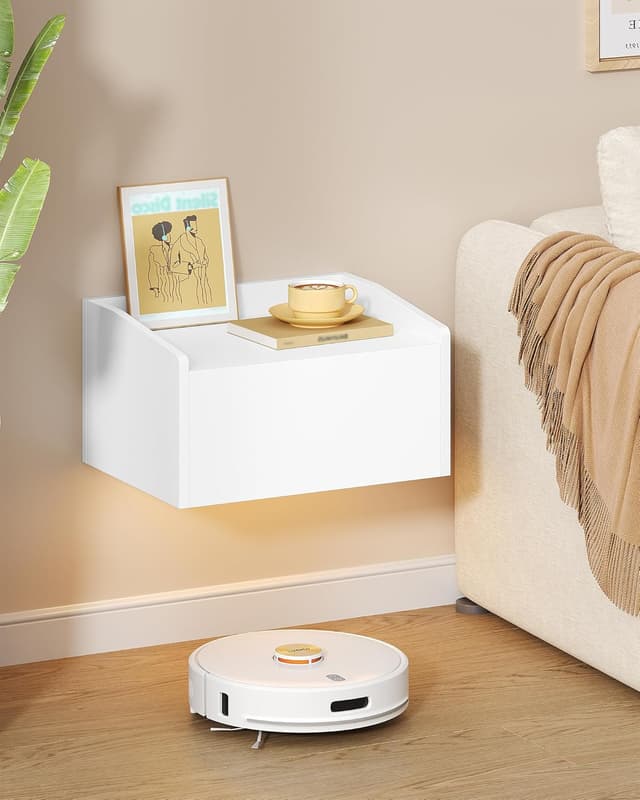 Detalle de Hzuaneri NS52203XEU – Lot de 2 tables de chevet suspendues avec LED, 1 tiroir, 30 x 40 x 22,5 cm (blanc)