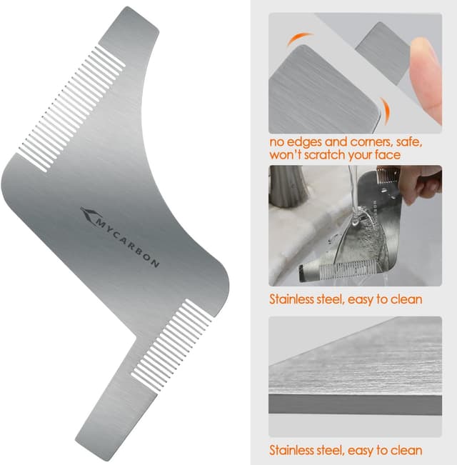 Detalle de MYCARBON Pettine per barba uomo in acciaio inox con design a Z per styling e rifinitura