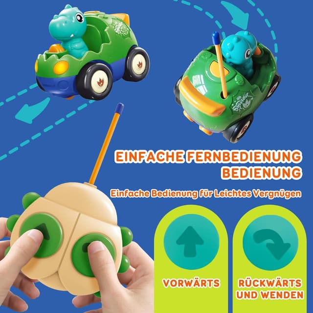 Detalle de Pup Go Dinosaurier RC Cartoon Auto für Kleinkinder (ab 18 Monaten) mit Musik, Lichtern & 2 austauschbaren Figuren