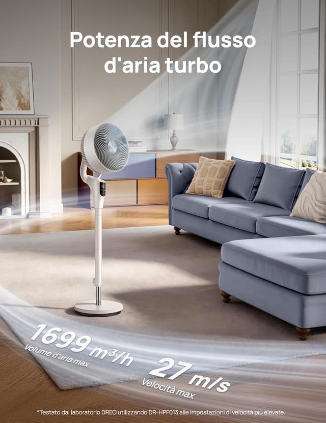 Detalle de DREO Ventilatore a piantana silenzioso per camera da letto con oscillazione 90° e timer 8H