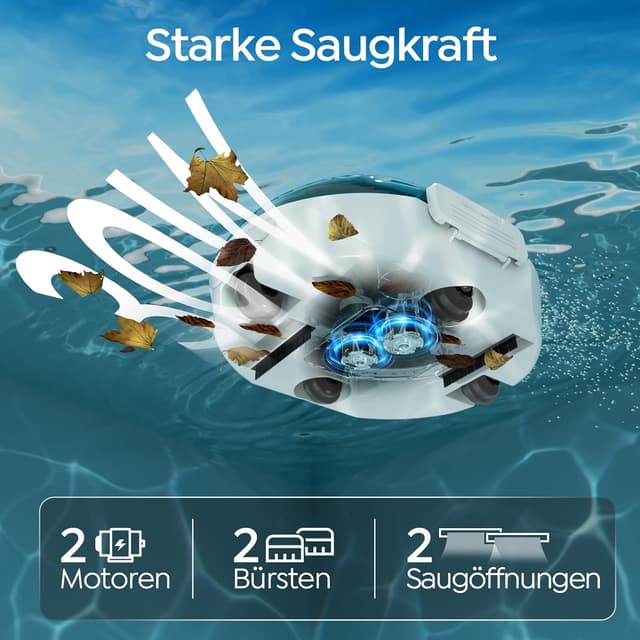 Detalle de TALOSBO (2026 Upgrade) S2 Poolroboter – kabelloser Akku-Reiniger mit Doppelfiltration, bis 80 m²