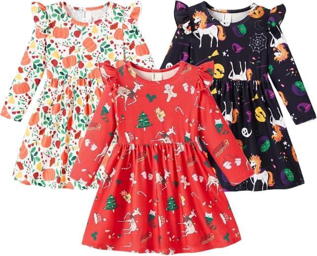 Detalle de PATPAT Multipack Girls Toddler Sleeveless Dresses (Flamingo Striped Print) — Festival & Casual Wear