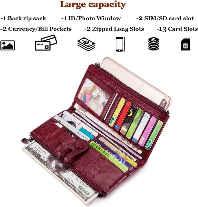 Detalle 2 de Roulens Genuine Leather Women’s Slim Bifold Wallet with RFID Blocking