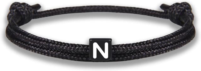 Detalle de GD GOOD.designs EST. 2015 Bracelet de corde noir ajustable (14 à 24 cm) avec lettres