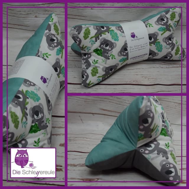 Detalle de Leseknochen Nackenkissen Koala Mint – handgefertigte Nackenrolle zum Lesen, Entspannen & Waschen