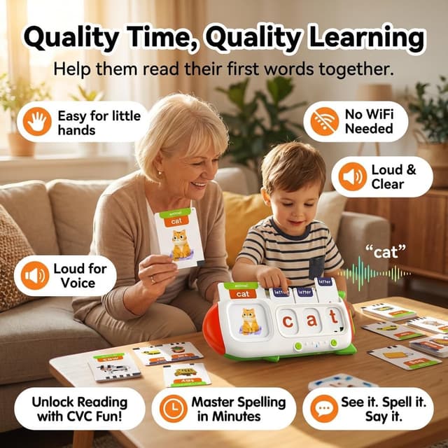 Detalle 2 de HUBFIVY Talking Flash Cards (Ages 2–8) — 107 CVC and Sight Word Learning Cards