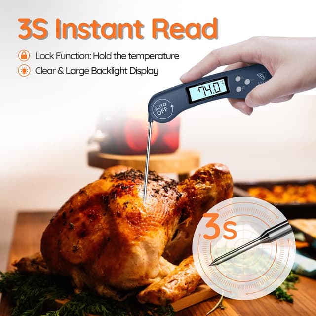 Detalle de DOQAUS Meat Thermometer – 3s instant read with backlit LCD, foldable probe and ±1°C accuracy