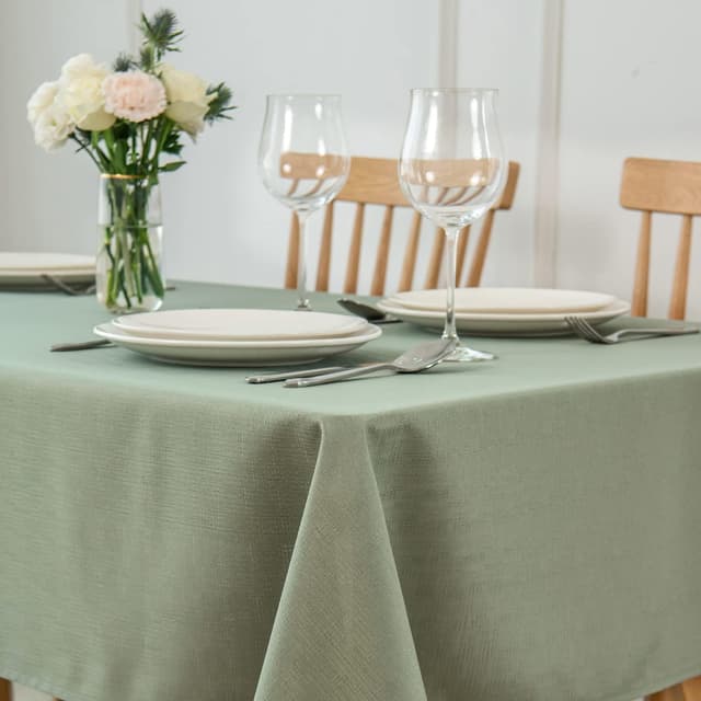 Detalle de maxmill Faux Linen Texture Tablecloth (Stain-Resistant, Waterproof, Wrinkle-Resistant) — Sage Green, 60 x 120 Inch