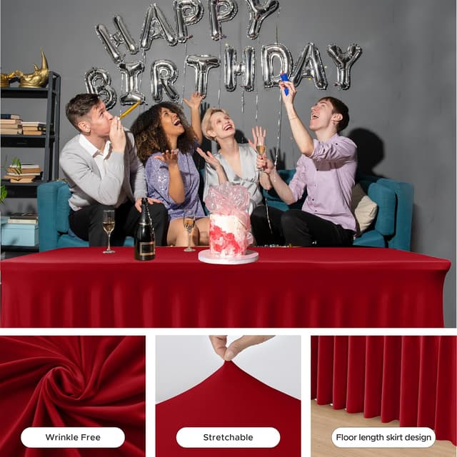 Thumbnail 4 de HolidayIdeas Red Spandex Table Skirt for 6 ft Tables 🎄