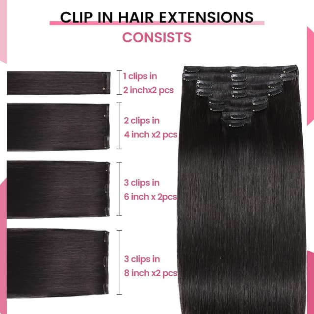 Detalle de CWRDK 20-inch Remy Clip-In Hair Extensions 8pcs 💇♀