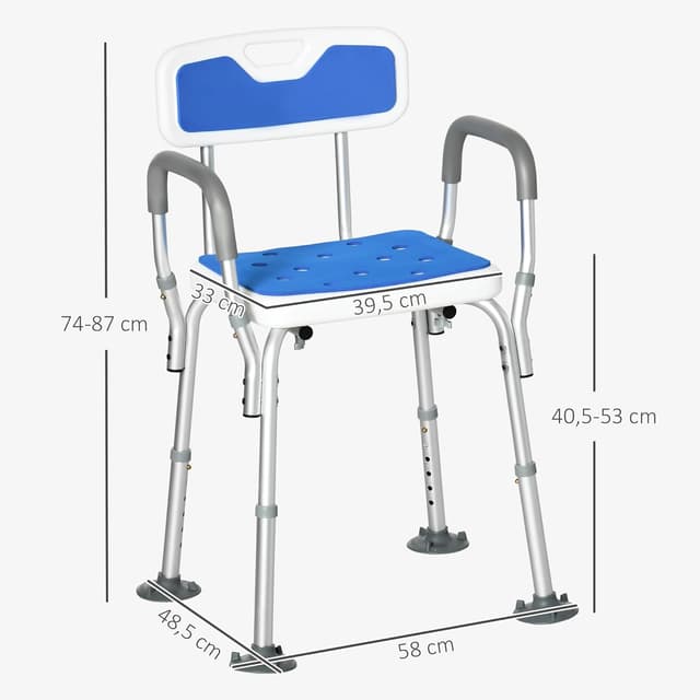 Thumbnail 6 de HOMCOM Tabouret de douche chaise ergonomique à hauteur réglable (6 niveaux) en alu et HDPE, 136 kg max
