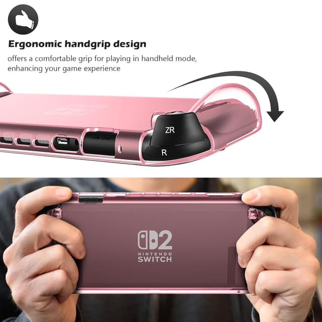 Detalle de ProCase Schutzhülle für Nintendo Switch 2 (2025) – kratzfest, stoßfest, mit ergonomischem Griff (rosa transparent)