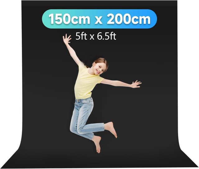 Detalle de JEBUTU Fotohintergrund Schwarz 1,5x2 m aus waschbarem Polyester (Hintergrund für Foto & Video)