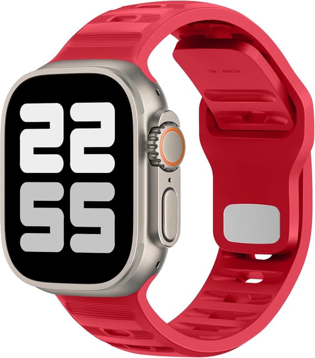 Detalle de Bracelet Sport ELETTRONEO UC1 en silicone pour Apple Watch Rouge Noël (Ultra 3, Series 11/10/9/8/7/6/5/4/SE/3/2/1, 40/41/42/44/45/46/49 mm)