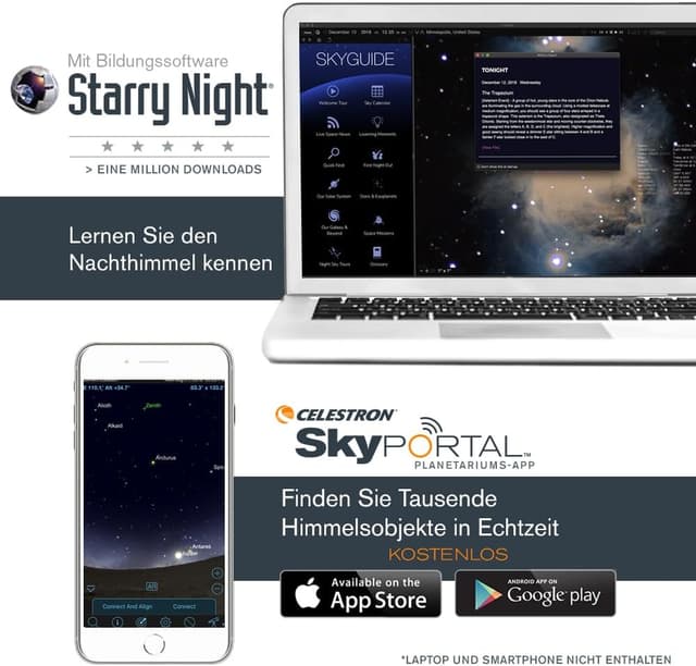 Detalle de Celestron AstroMaster 130EQ Motor Drive Newton-Reflektor (31051) – mit Motorantrieb und Zubehör